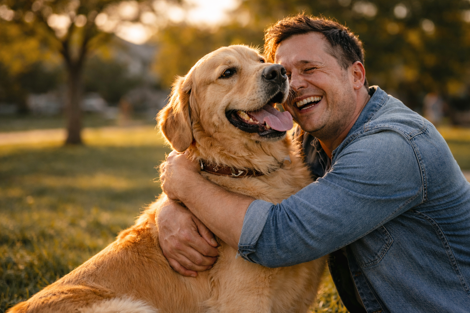 A joyful reunion between a dog and its owner after recovery.